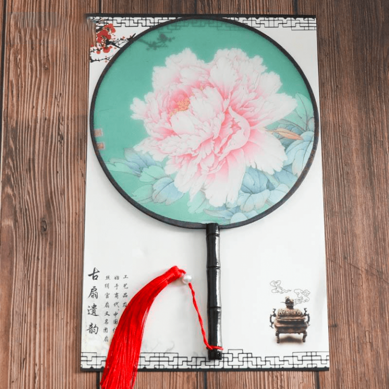 Pink Flower Round Chinese Fan